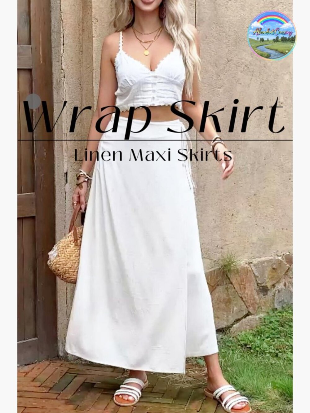 Linen Wrap Maxi Skirt Elastic Back Waistband Flowy A Line Summer Casual Long - Picture 7 of 7